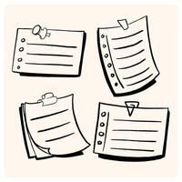 Doodle sheets of various notebooks. Hand-drawn paper with stripes, polka dots, blank. Spring-loaded notebooks reminders, memory. vector