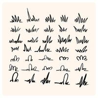 Grass doodle sketch style set. Hand drawn grass field outline scribble background. vector
