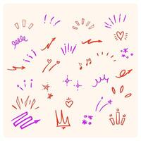 Hand drawn line elements. Pen marks and effects with colorful strokes. vector