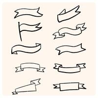 Hand drawn ribbons vintage set. Doodle style black color sketch vector