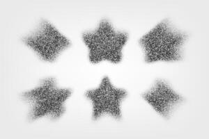 Glittering Stars . Grainy icons of stars. Collection gray 3D stars in style y2k. Halftone Dots. Set of different black and white star shapes vector