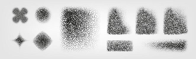 Geometric elements in Halftone. Collection of abstract textured shapes and icons for graphic design vector