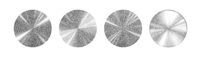 Abstract Geometric holographic Circle Designs in Gray and White. Aluminum Metallic Disks in Halftone for graphic design. Grainy set in style y2k vector