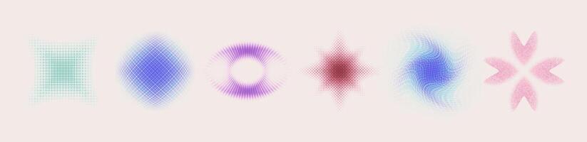 Grainy color icons. Collection of abstract, geometric, and colorful shapes for design and background. Dotted elements vector