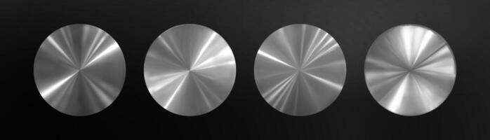 Set of holographic silver stickers. Aluminum Metallic Disks on Black Background vector