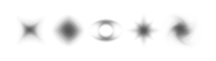 Grainy gray icons. Collection of abstract, geometric, and gray shapes for design and background. Abstract Geometric Shapes in Halftone vector