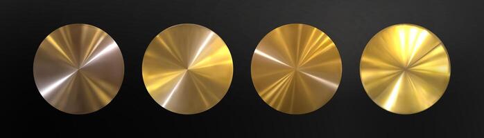 Set of holographic gold stickers. Golden Metallic Disks on Black Background vector