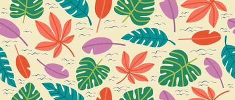 Abstract seamless tropical pattern with colorful palm leaves. vector