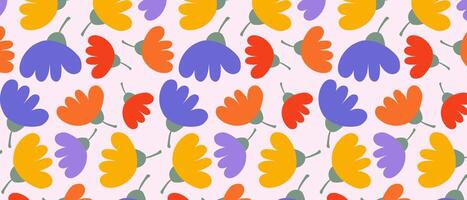 Colorful abstract flowers seamless pattern in minimalistic style. vector