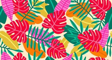 Abstract seamless tropical pattern with bright leaves. Palm background. vector