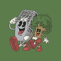 Building and Tree Walking Hand in Hand - Retro Cartoon Mascots vector