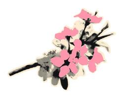 Cherry blossom halftone collage element. Floral sticker with vintage dotted texture and doodles Modern retro sakura branch illustration for mixed media design isolated on transparent background vector