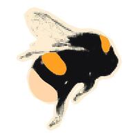 Bumblebee halftone collage element. Bee sticker with vintage dotted texture and doodles. Modern retro illustration for summer mixed media design, scrapbook vector