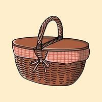 A classic woven basket with a handle, perfect for picnics and storage vector