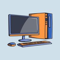 Desktop computer set up with monitor, keyboard, and mouse vector