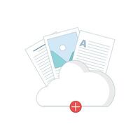 Attachment File Concept. Cloud Storage with Documents. Documents, files, information. data and file information on cloud computing technology network storage space. Flat Design Illustration. vector