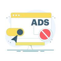 Concept Ad blocking technology for safe browsing, preventing pop-ups and unwanted ads. Online privacy protection with ad filters and anti-tracking tools. Digital security with ad blocking. vector