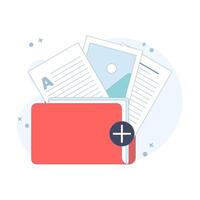 Attachment File Concept. folder with Documents. Storage, Folder, Document Storage, Data Archive. Documents in folder. Flat Design Illustration in the background. vector