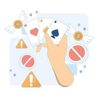 concept be careful with online gambling. order to stop gambling. warning and notification prohibition. risk and danger. gambling prohibition card. flat design illustration. vector