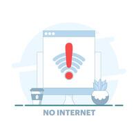 No Internet Concept. No connection, no internet, searching for wireless network signal on device. Suitable for landing page, advertising illustration. Background flat design illustration. vector