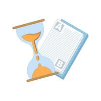 Time management concept. Hourglass with open book. Reading time and patience. Perfect for education, literacy campaigns, time management and book related content. Flat illustration. vector