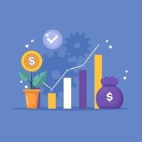 investment management concept. managing and selecting assets or stocks to invest in. profit, return, economy and finance. graph. minimalist design illustration with flat style in the background. vector