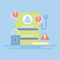 phishing web concept. suspicious login page warning notification. beware of phishing websites. security and prevention. monitor with login page, hook and lock. flat style design illustration. vector