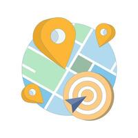 Location Search Concept with map markers. Nearby places, GPS navigation and local SEO strategies for business visibility. Digital maps, geolocation and online targeting for efficient search. vector