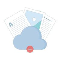 Attachment File Concept. Cloud Storage with Documents. Documents, files, information. data and file information on cloud computing technology network storage space. Flat Illustration. vector