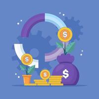 investment management concept. managing and selecting assets or stocks to invest in. profit, return, economy and finance. graph. simple flat design illustration in the background. vector