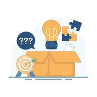 Thinking Outside the Box Concept. Creative ideas outside the box. Brainstorming and collective work. Creative personality and solution finding. Selection of the best option and analysis. Design. vector
