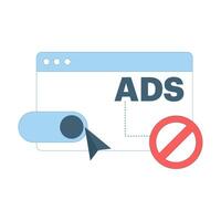 Concept Ad blocking technology for safe browsing, preventing pop-ups and unwanted ads. Online privacy protection with ad filter and anti-tracking tools. Digital security with ad blocking. flat design. vector