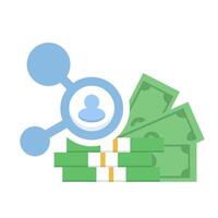 digital payment concept with money with stock symbol, representing split bill, group payment, or digital cost sharing. Perfect for financial apps, e-wallet services. Flat design illustration. vector