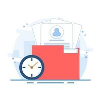 Data Storage Concept. Folder with Documents and Clock. File and Folder Arrangement. file data. Illustration Minimalist flat cartoon design on background. vector
