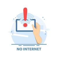 No Internet Concept. No connection, no internet, searching for wireless network signal on device. Suitable for landing page, advertising illustration. Background flat cartoon design illustration. vector