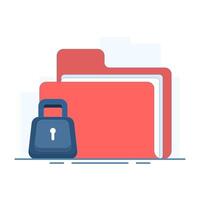 Secure folder concept. Locked folder icon representing secure file storage, data protection and cybersecurity. Suitable for app interface, security related web design. Flat design illustration. vector