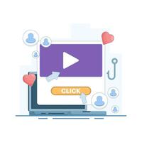 clickbait title concept. strategy to attract viewers or readers with promising titles or content. monitor with click button, , and hook. flat style design illustration on background. vector