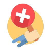 Negative Response Concept. Holding Hands Banner with Cross Sign. Plaque with hand holding cross sign. Swinging sign. Flat Illustration Design on background. vector