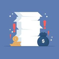 concept of workers or employees whose salaries are small but their work is a lot. workload or work tasks that are not balanced with salary. many work tasks but small salary. flat design illustration. vector