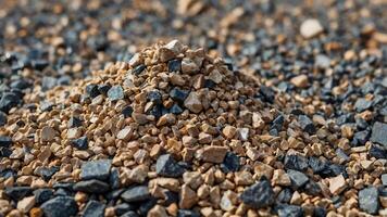 Crushed stone of various fractions is a reliable material for building roads, foundations, and other construction work. photo