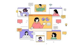 Virtual Collaboration and Remote Teamworking Concept Illustration vector