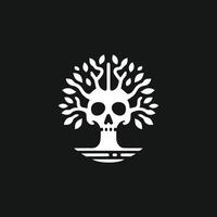 a skull and tree logo on a black background vector