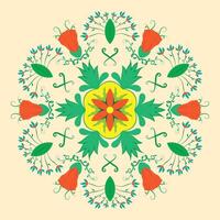 Intricate floral mandala design with symmetrical patterns, vibrant flowers, and elegant leaves. Perfect for digital art, decor, prints, and ornamental design projects. vector