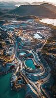 Drone View of Rare Earth Mining Site Amidst Untouched Wilderness for Environmental Impact Display photo