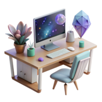 elegant rustic Office Desk Computer Monitor Workspace Cutout authentic png