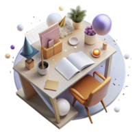 dramatic rustic Office Desk Workspace Top View Transparent Background authentic png
