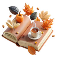 dramatic creative Open Book with Autumn Leaves Isolated for Seasonal Designs original png