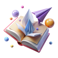 dramatic classic Open Book with Paper Airplane Isolated for Creative Ideas authentic png