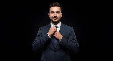 A sharp and determined businessman making eye contact, representing success, ambition, and corporate excellence photo