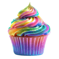 Rainbow Frosted Cupcake with Swirl Icing and Colorful Sprinkles png